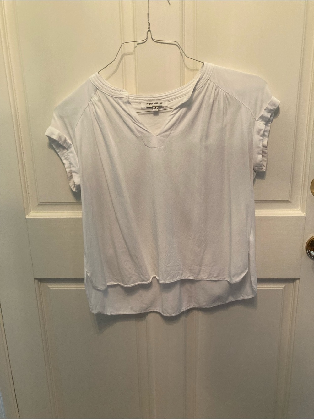 Rose & Olive White Short-Sleeve V-Neck Layered Blouse